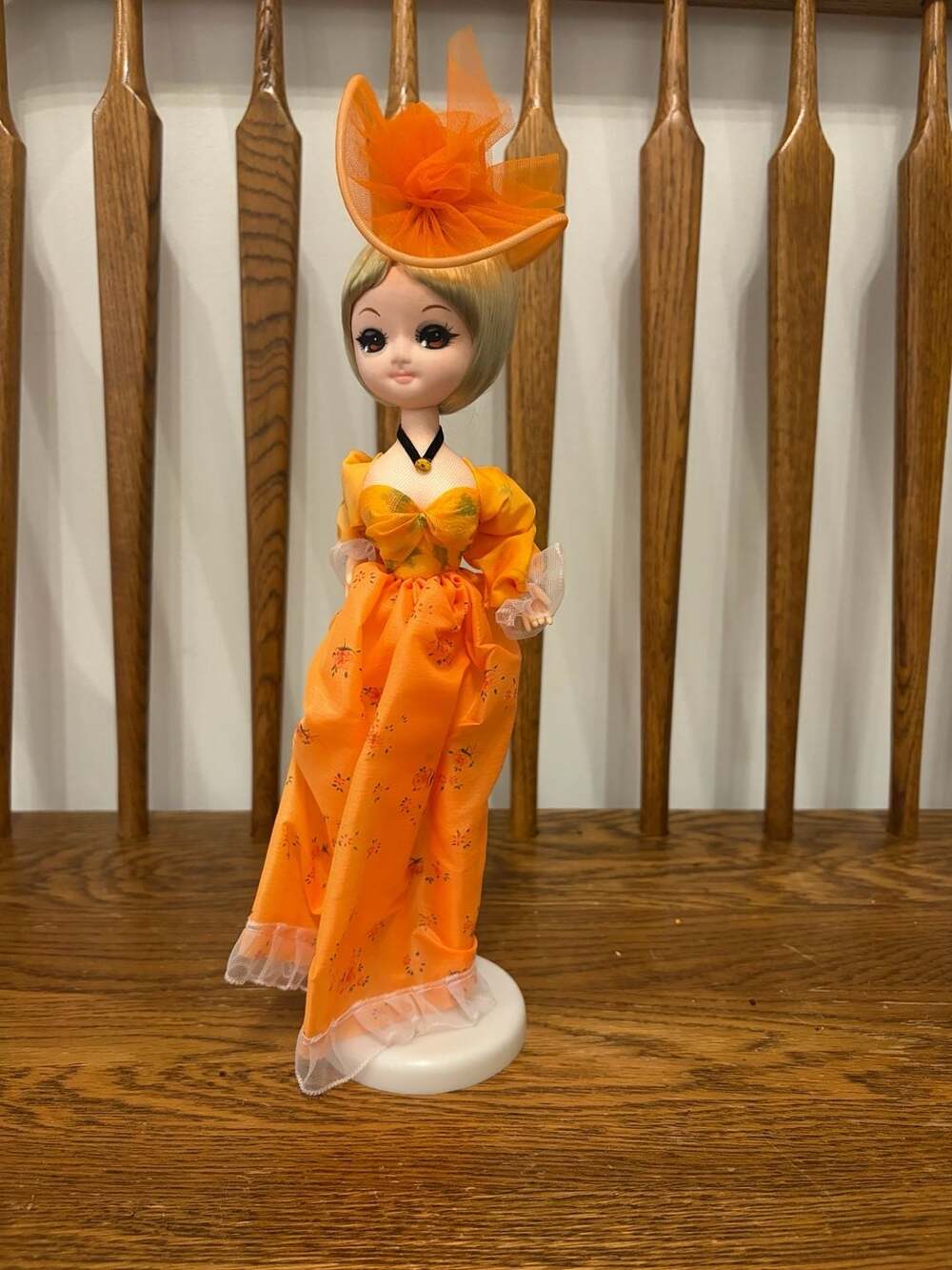 Vintage 1960s Doll Orange Floral Gown and Hat